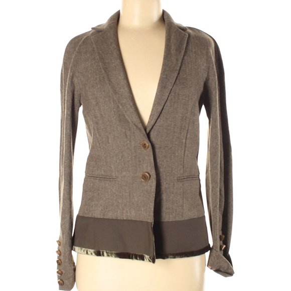 ETRO MILANO Brown Tweed Wool Blend Button Front Blazer Size 42 Made in Italy